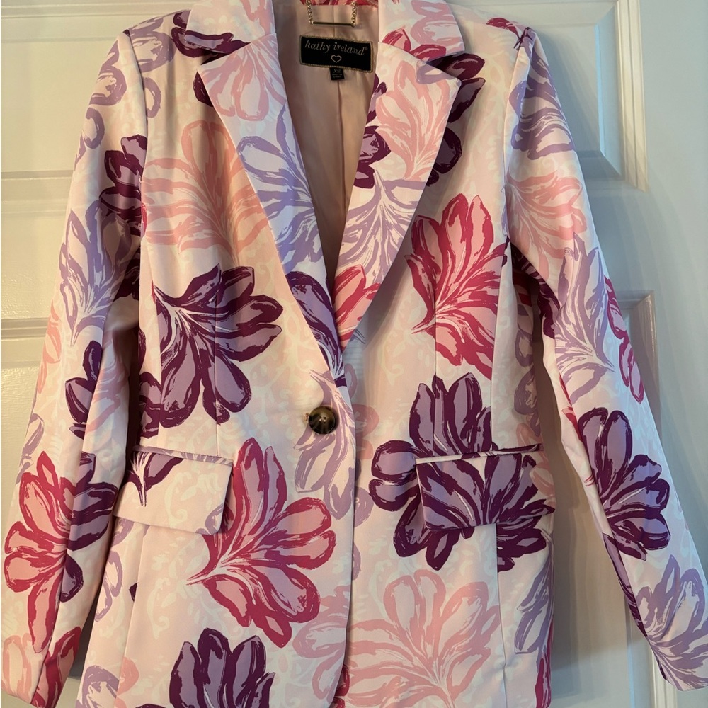 Kathy Ireland Pink and Purple Floral Blazer